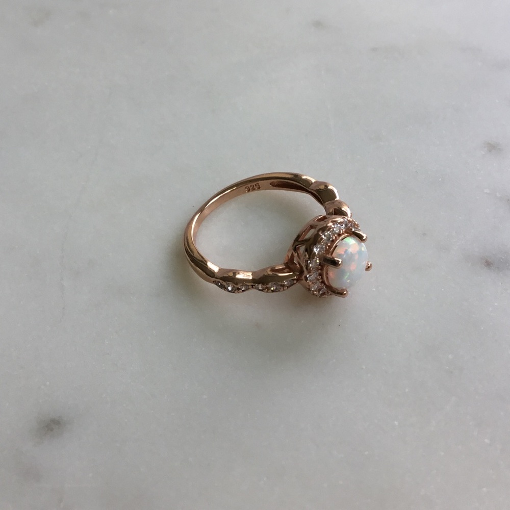Sale $18! Rose Gold Plated over .925 Sterling Silver Lab created Opal Ring - Picture 4 of 16